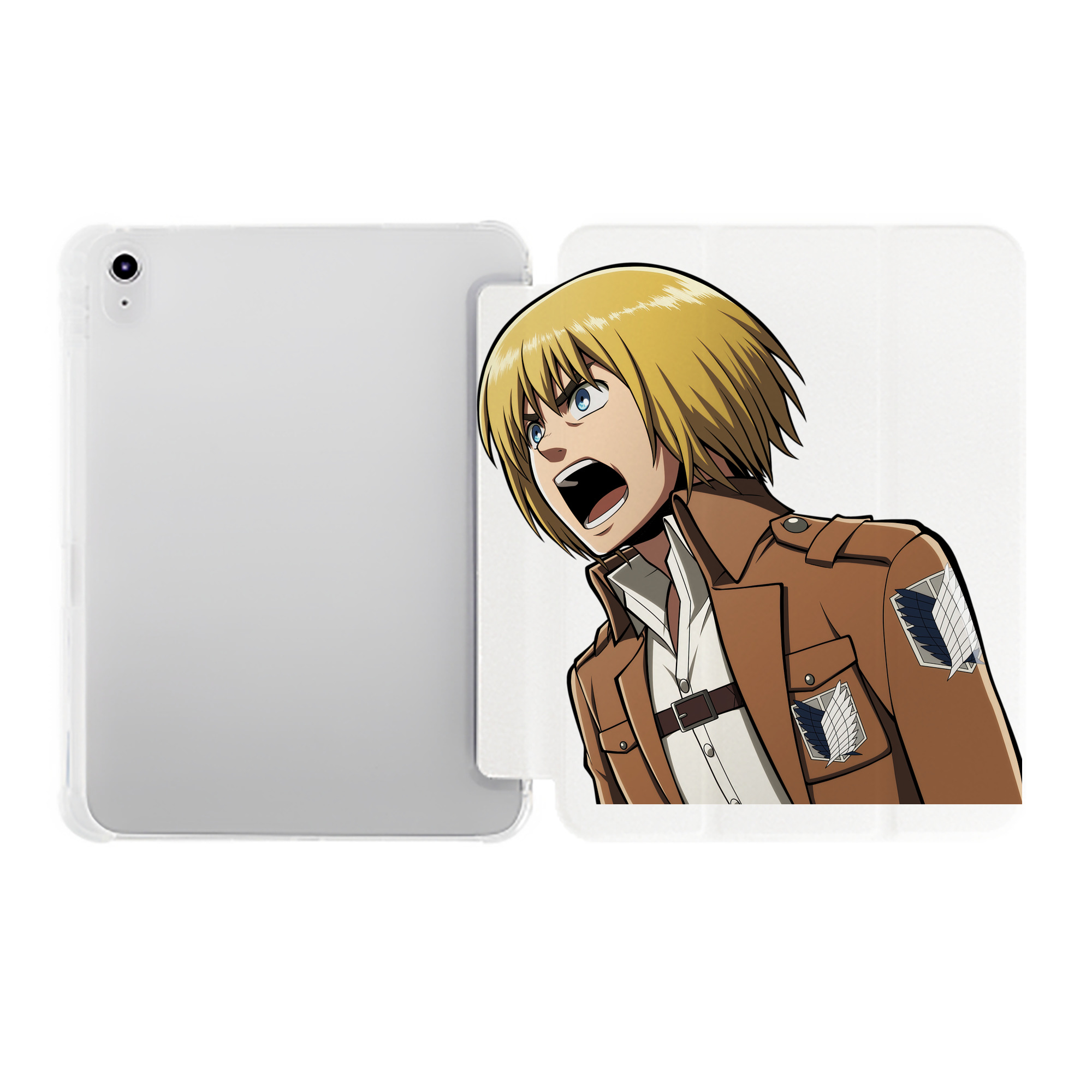 （画像用） 進撃の巨人 アルミン·アルレルト Attack on Titan Armin Arlert IPad ケース ペン収納付き 三つ折りスタンド PUレザー×シリコン 対応機種9.5/10.5/10.9インチ